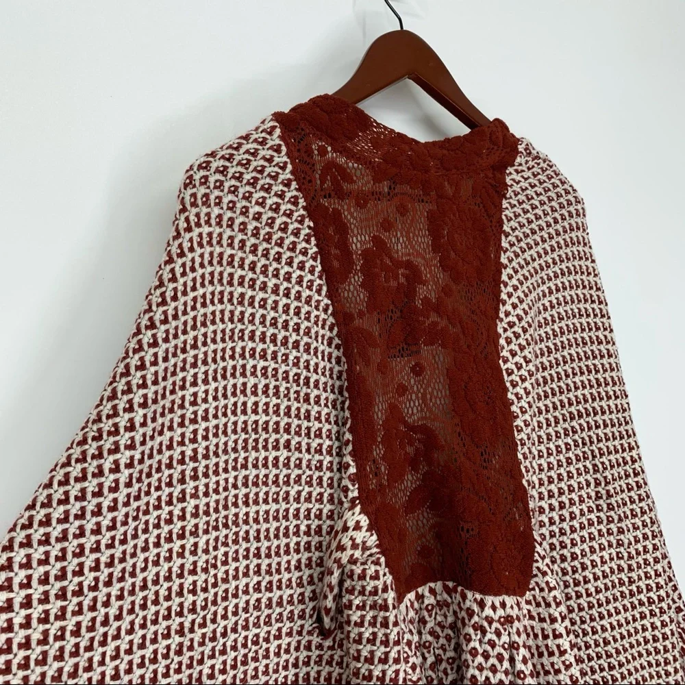 Rare Boho Ryu Rust Red & White Knit Tied Cardigan Sweater New Nwt Size Large - Picture 8 of 16